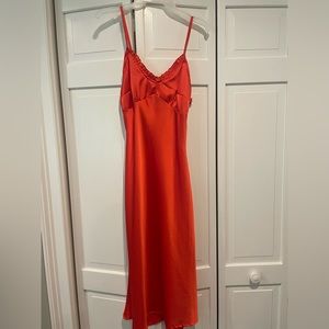 JAPNA Orange Slip Satin Midi Dress